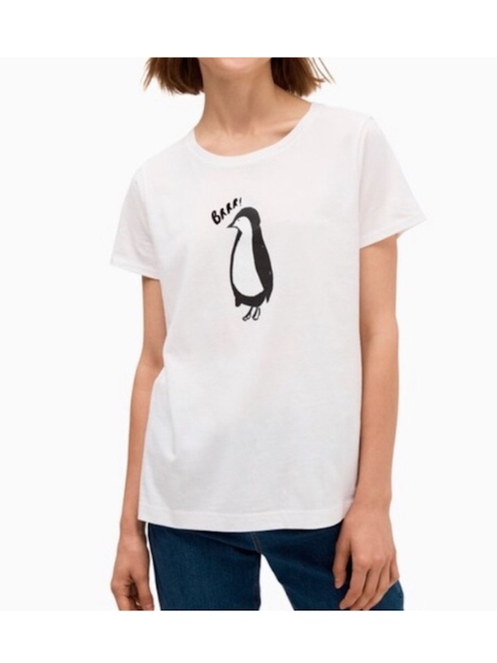 Kate Spade "Brrr" White Short Sleeve Tee with Penguin